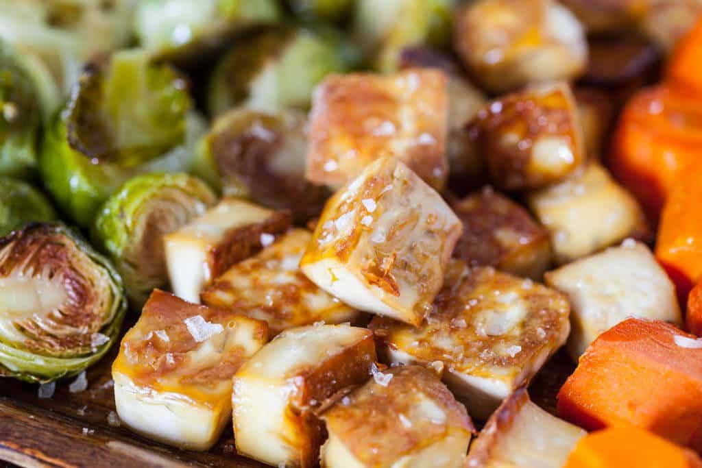 Roasted Tofu and Vegetables Recipe close up of Roasted Tofu and Vegetables